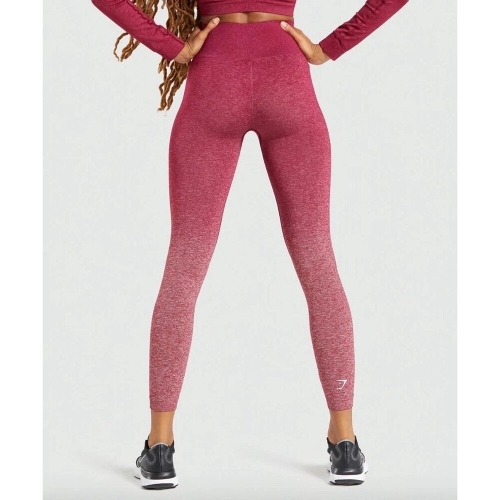 Gymshark Set Adapt Ombre Seamless Leggings & Long Sleeve Crop Top Burgundy Mediu - Picture 3 of 16